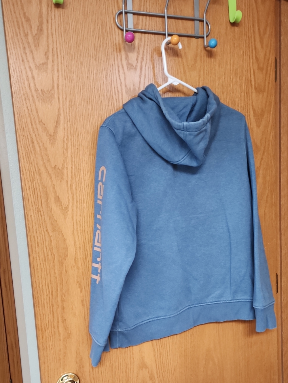 Carhartt womens Slate Blue Crewneck Hoodie with Tan Logo L number 1114 - Picture 6 of 6